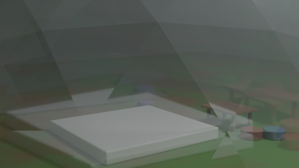 Low furniture blockouts define zones